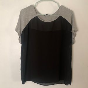 Gray knit & black sheer color block top
